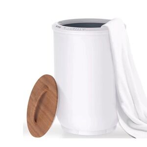 FLYHIT Luxury Bucket Towel Warmer White Wood Handle Timer Large Capacity NEW